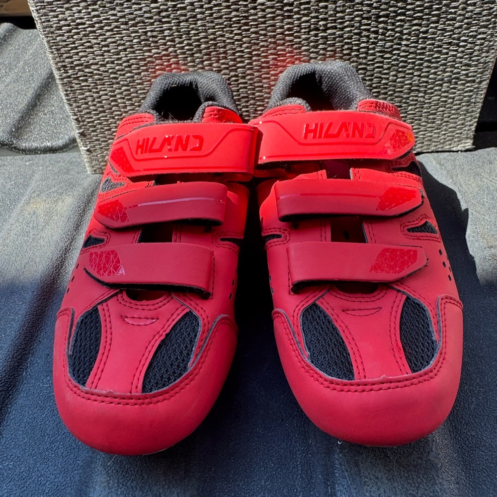Red and Black Athletic Cycling Shoes with Velcro Straps